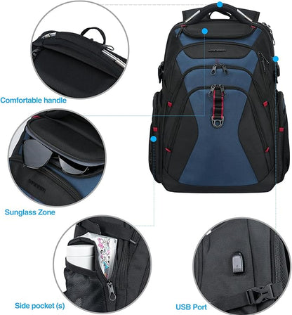 KROSER Travel Laptop Backpack 17.3 Inch XL Computer Backpack with Hard Shell Saferoom RFID Pockets Water-Repellent Business College Daypack Stylish Bag for Men/Women-Black Haze Blue