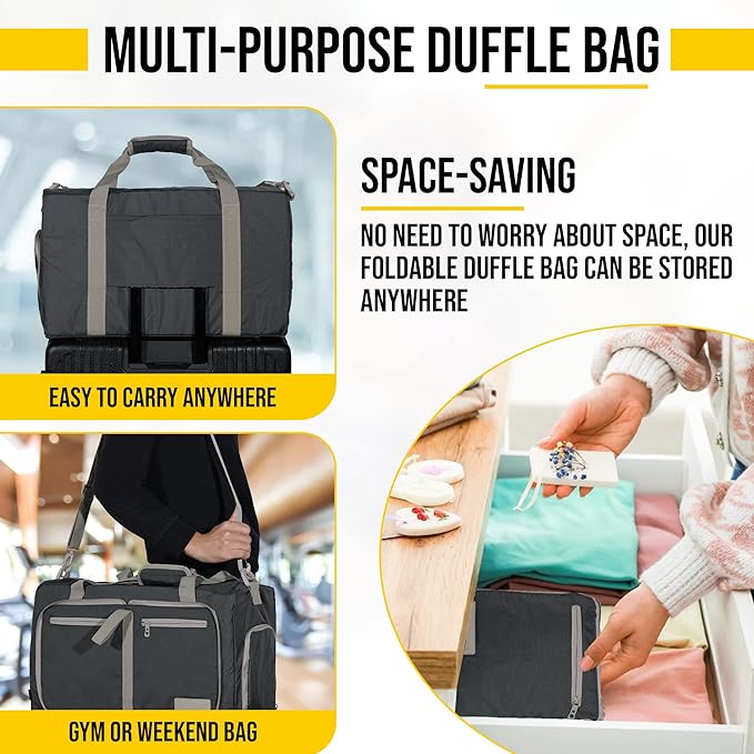 LEGEND 80L Foldable Duffle Bag for Travel - Packable Duffle Bags w/Shoe Compartment - Tear Resistant Collapsible Duffel Bags for Traveling - Lightweight Folding Duffel Bag for Men & Women -Dark Gray