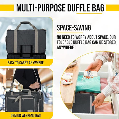 LEGEND 80L Foldable Duffle Bag for Travel - Packable Duffle Bags w/Shoe Compartment - Tear Resistant Collapsible Duffel Bags for Traveling - Lightweight Folding Duffel Bag for Men & Women -Dark Gray