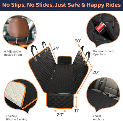 XL Dog Car Seat Cover for Back Seat, Waterproof Hammock for Car, SUV & Truck, Non-Slip Backseat Cover for Dogs, Heavy-Duty Dog Hammock Style Seat Protector Pets, Easy to Install & Clean