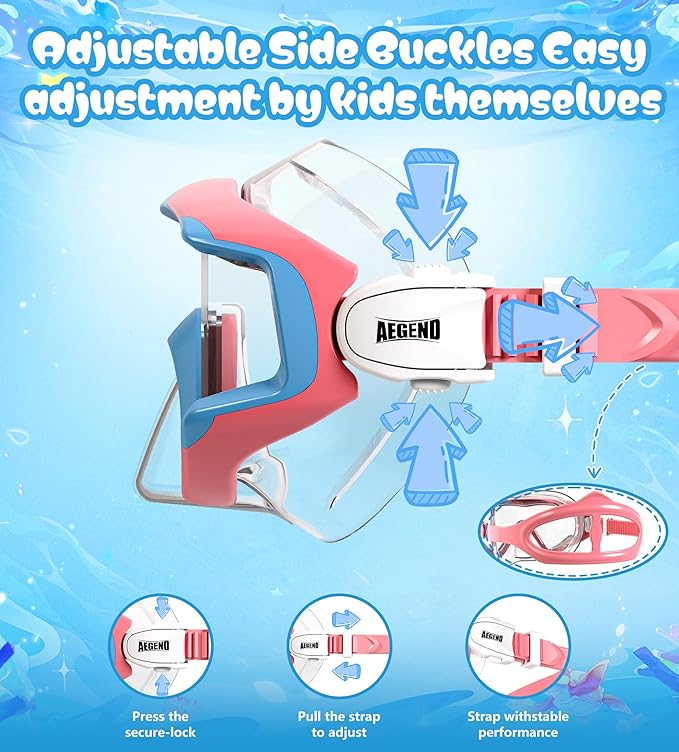 Aegend Snorkeling Gear for Adults Youth Kids, Dry Snorkel Set Panoramic View Enhanced Anti-Leak and Anti-Fog Technology, Adjustable Strap for Snorkeling Scuba Diving Swimming with Mesh Bag