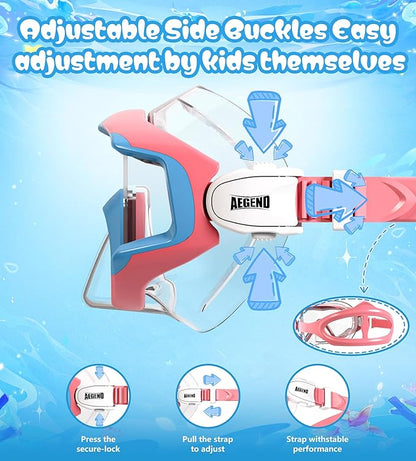 Aegend Snorkeling Gear for Adults Youth Kids, Dry Snorkel Set Panoramic View Enhanced Anti-Leak and Anti-Fog Technology, Adjustable Strap for Snorkeling Scuba Diving Swimming with Mesh Bag