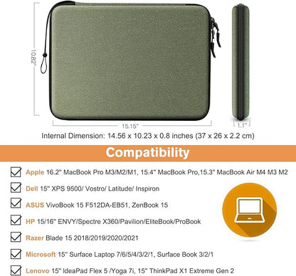 FINPAC Hard Laptop Sleeve Case for 15.3 inch MacBook Air M4 A3241 M3 A3114 M2 A2941 2025 2024, 16.2 inch MacBook Pro M4/M3/M2/M1 Pro/Max, Waterproof Case for Surface Laptop/Book, Olive