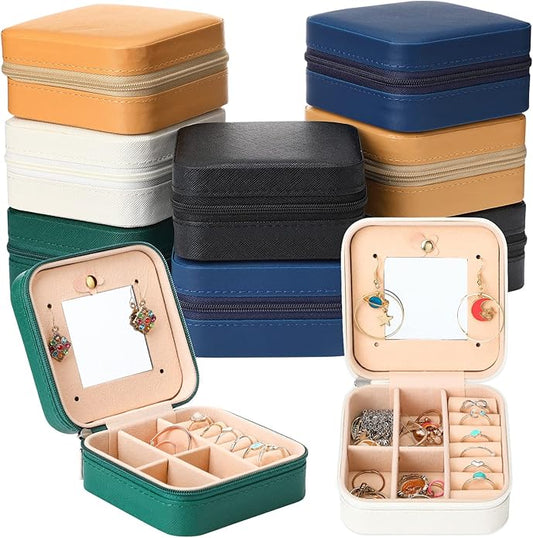 10 Pcs Travel Jewelry Case Bridesmaid Gift Boxes Jewelry Travel Organizer With Mirror Small Jewelry Box Mini Storage Organizer Box for Women Girls Earrings Rings Necklaces