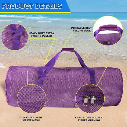 Purple Heavy-Duty Large Mesh Sports Duffle Bag, Dry Bag, Diving Equipment Scuba Bag with Zipper. Great for Gym Workout, Sport Balls Storage, Scuba Gear, Snorkeling, Water Sports and Travel