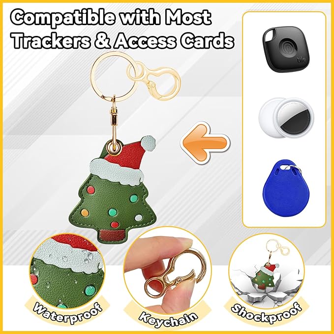 Leather Keychain for Airtag, Cute Protective Keychain Holder Compatible with Apple Air Tag,GPS Item Tracker Case Cover for Keys,Bags,Pets,Luggage(Tree)