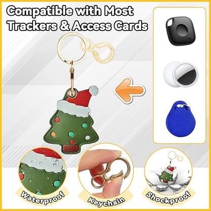 Leather Keychain for Airtag, Cute Protective Keychain Holder Compatible with Apple Air Tag,GPS Item Tracker Case Cover for Keys,Bags,Pets,Luggage(Tree)
