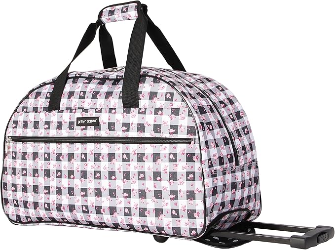 Betsey Johnson Designer Carry On Luggage Collection - Lightweight Pattern 22 Inch Duffel Bag- Weekender Overnight Business Travel Suitcase with 2- Rolling Spinner Wheels (Gingham Roses)