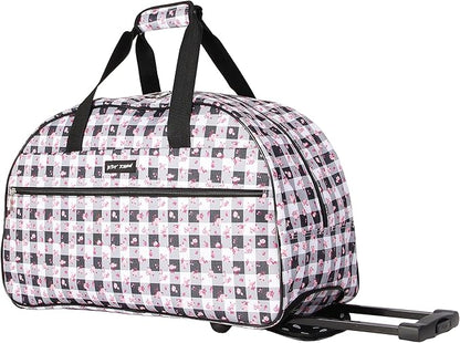 Betsey Johnson Designer Carry On Luggage Collection - Lightweight Pattern 22 Inch Duffel Bag- Weekender Overnight Business Travel Suitcase with 2- Rolling Spinner Wheels (Gingham Roses)