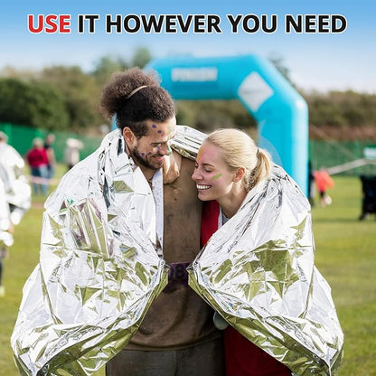 SecuCaptain Survival Emergency Thermal Blankets: 25 Pack Extra Large 84” x63” Space Mylar Blanket Kit for Outdoor Cold Winter Camping Hiking Car Bug Out Bag or First Aid
