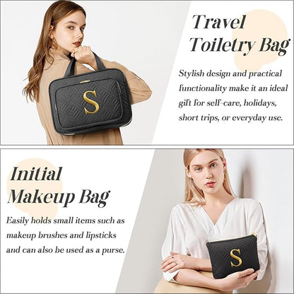 Personalized Gifts for Women, Initial Toiletry Bag Hanging Travel Organizer & Makeup Cosmetic Bag with Embroidery Letter Teacher Appreciation Gift Birthday Christmas Gifts for Mom Wife Friend Sister