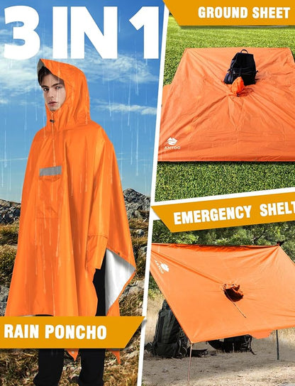 ANYOO Hooded Rain Poncho for Adults Waterproof Lightweight Rain Coat for Men Women Reusable Rain Jacket for Emergency Outdoor