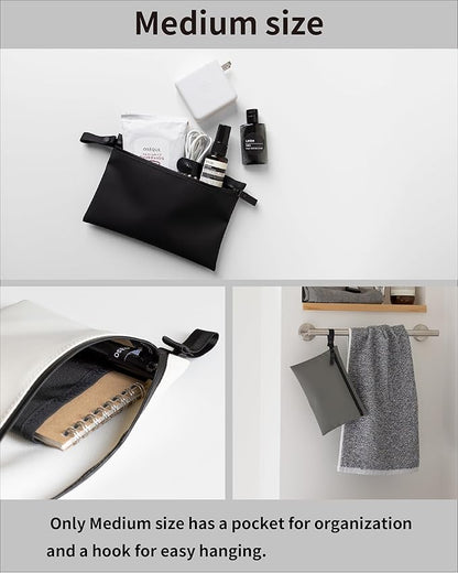 Water-Resistant Zipper Pouch, Made in Japan, Multipurpose Organizer with Pockets for Cords, Essentials, Toiletries, Cosmetics, and Travel Accessories, Eco & Durable Materials, TOFTPOUCH, Medium, White