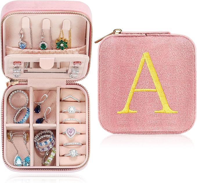 Parima Gifts for Girls - Gifts for Kids, Girl Gift Idea, 6 7 8 9 10 11 12 13 14 15 16 Year Old Girl Birthday Gifts, Teen Girl Gifts Trendy Stuff Travel Jewelry Case Box - Letter A, Pink