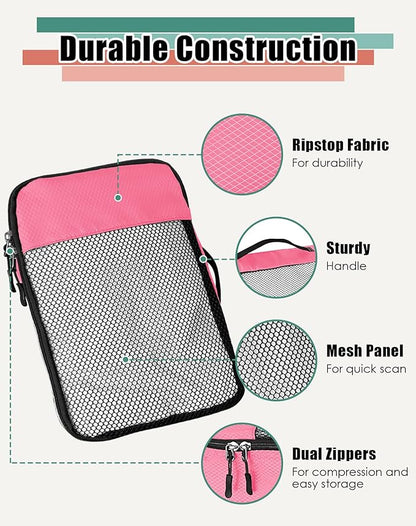 4-Piece Packing Cubes Travel Accessories Set for Suitcases - Luggage Organizer Bags with Double Zipper - Mesh Top - Medium - Pink