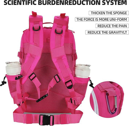 45L Tactical Assault Backpack 3 day assault pack with Molle Waterproof backpack Rucksack for Tactical Backpacks (Rose Red)