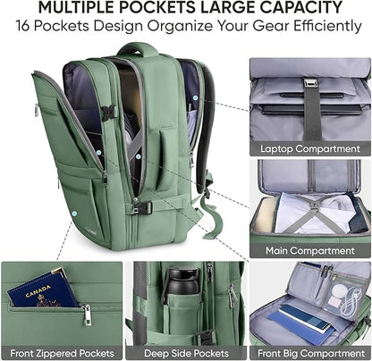 BALEINE Travel Backpack for Women Men, Large Sturdy Carry On Laptop Backpack Gifts for Business, Casual, Weekender, Hiking (XL, Olive Green)