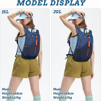 15L Small Hiking Backpack for Men Women Foldable Packable Back Pack Ultralight Hiking Daypack for Travel Camping Outdoor, Navy Blue