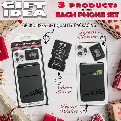 Gecko Travel Tech Double Pocket - Adhesive Card Holder - Cell Phone Pouch - Stick on Spandex Pocket - Carry Credit Cards and Cash (Gray - TIRE)
