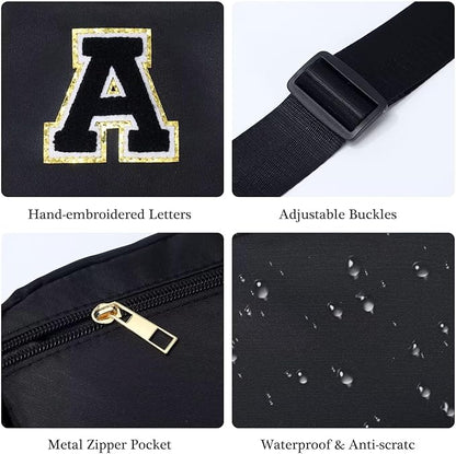 YOOLIFE Initial Belt Bag - Crossbody Bags Women - Fanny Packs for Women Cross Body Bag Black Small Waist Packs Travel Everywhere Belt Bag Monogram Crossbody Bag M
