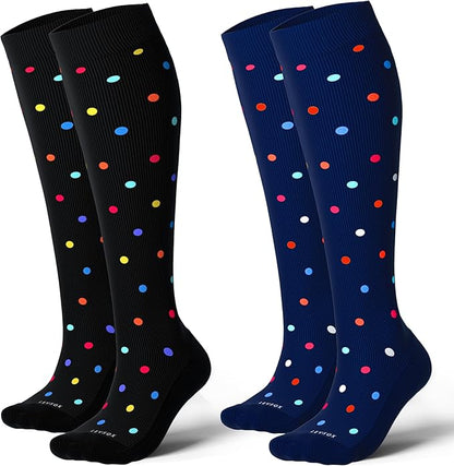 LEVSOX Thick Cotton Compression Socks for Women&Men 20-30mmHg Knee High Cute Support Sock for Nurses, Pregnancy, Travel