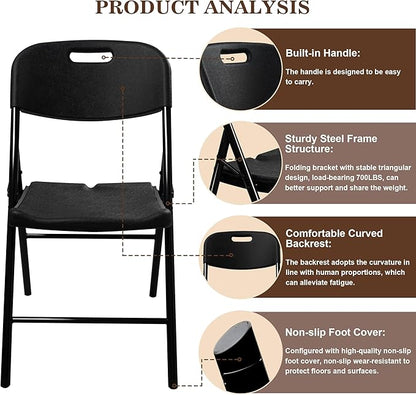 6 Pack Folding Chair, 700 lb Weight Capacity,Indoor/Outdoor Heavy Duty Foldable Chairs for Restaurants, Kitchens, Picnics, Races, Parties & Weddings. (6, Black)