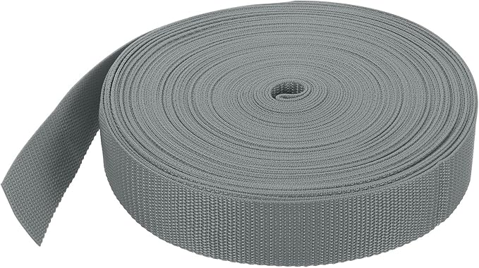 MECCANIXITY Lightweight Polypropylene Webbing Strap 1 1/2" 25 Yard Backpack Strapping Band Grey for Outdoor Luggage Cargo Straps