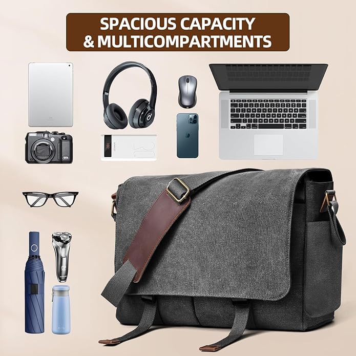 Messenger Bag for men Laptop Bag UnisexRetro Canvas Bag14-15.6 inches Casual single shoulder bag For Work College Travel
