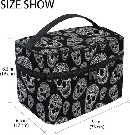 Makeup Bag, Skull Print Travel Makeup Organizer Bag Cosmetic Cases Toiletry Bags for Girl Women Ladies