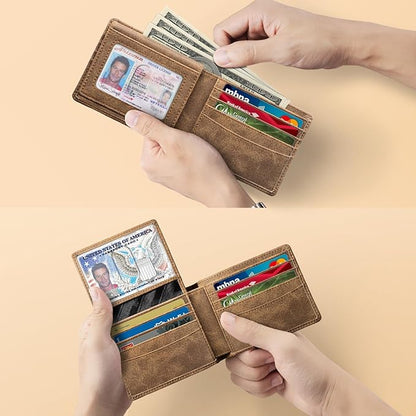 Zitahli Wallet for Men 12 Card Holder Slim Rfid Leather 2 ID Window Wallets With Gift Box Men's Accessories