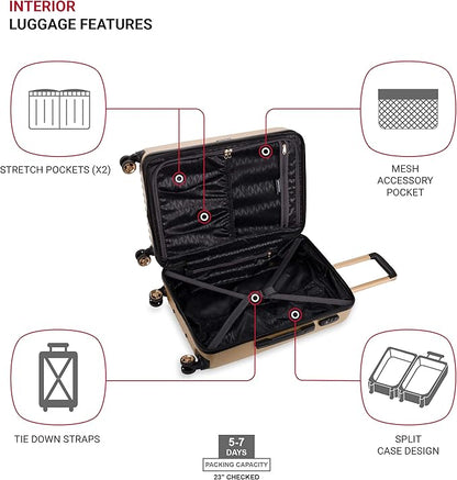 SwissGear 7272 Energie Expandable Hardside Luggage with Spinner Wheels and TSA Lock, Gold, Checked-Medium 24-Inch