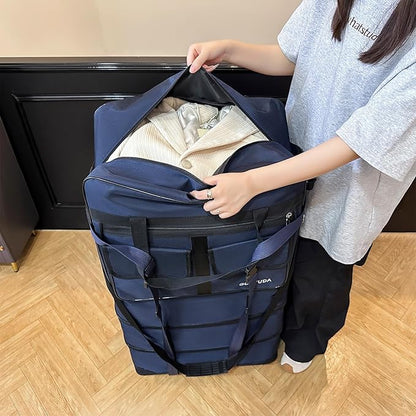 130L Expandable Luggage, 40 Inch Suitcase with Wheels, Collapsible Luggage with Wheels, Rolling Duffle Bag with wheels,Foldable Suitcase with2Handle Wrap 2Fixing Straps 1Shoulder Strap (Blue)