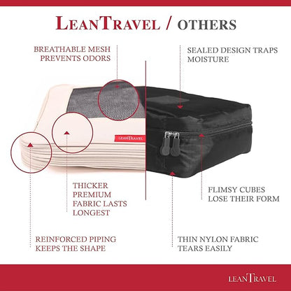 LeanTravel Compression Packing Cubes for Travel Organizers with Double Zipper (3-Pack (2L+1M), Sand)
