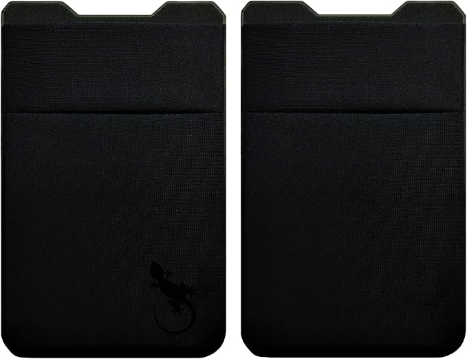 Gecko Travel Tech Double Pocket - Adhesive Card Holder - Cell Phone Pouch - Stick on Spandex Pocket - Carry Credit Cards and Cash (2 PACK - BLACK COMBO)