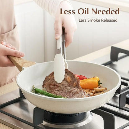 SENSARTE Nonstick Ceramic Frying Pan Skillet with Lid, 9.5 Inch Omelet Pan, Healthy Non Toxic Chefs Pan, Induction Compatible Egg Pan with Heat Resistant Handle, Free of Intentionally Added PFAS/PTFE