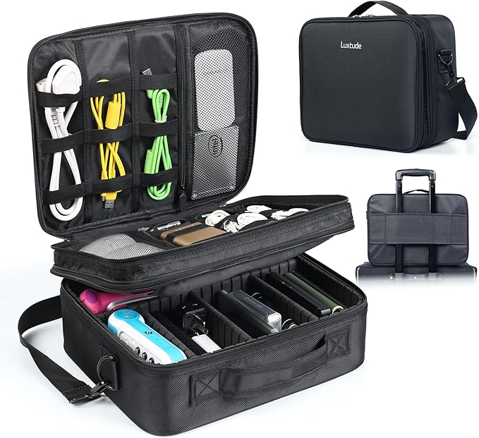 Luxtude Electronic Organizer Travel Case Large, Double Layer Tech Carrying Case, Home Electronics Bag Fits for iPad (Up to 12.9 in)