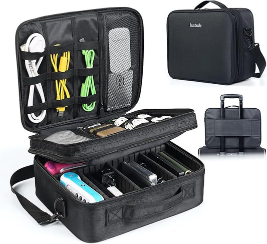 Luxtude Electronic Organizer Travel Case Large, Double Layer Tech Carrying Case, Home Electronics Bag Fits for iPad (Up to 12.9 in)
