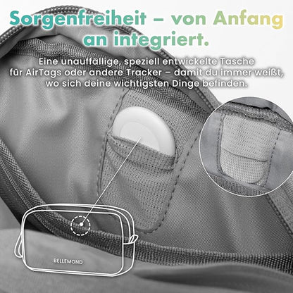 BELLEMOND「Totono+」| Cord Organizer Tech Pouch | Travel Electronics Organizer Case for Cables & Chargers | Hidden AirTag Slot & Cable Pass-Through | Designed in Japan | Sumi Black