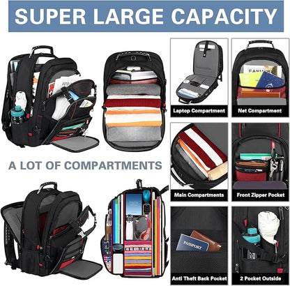 18.4 Laptop Backpack for Men, Extra Large Gaming Laptops Backpack with USB Charger Port, TSA Friendly Big Capacity Heavy Duty Travel Computer Bag RFID Anti-theft Pocket Backbag,21.2*15.5*11.5inch Red