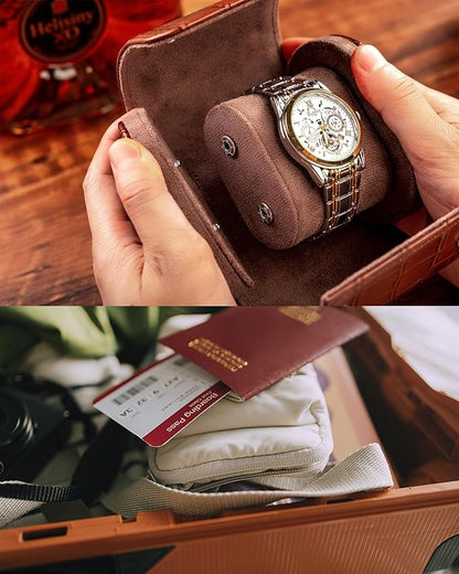 MR.OKAY Single Watch Travel Case-Classic Leather Watch Case With Superb Texture.(Portable Watch Roll Or Organizer For Storage And Display).Festival Gift For Men, All Handcrafted By Artisans.