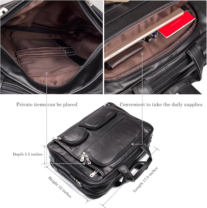 Augus Business Travel Briefcase Genuine Leather Duffel Bags for Men Laptop Bag fits 15.6 inches Laptop