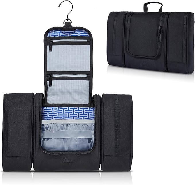 Travel Toiletry Bag for Women and Men - Hanging Cosmetic Travel Bag w/ 3 Detachable Organizer, Durable Hygiene Bag, Hanging Toiletry Bag Men or Makeup Case for Skincare - Black