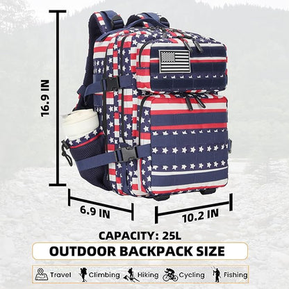 25L Tactical Military Backpack Small Travel Backpack for Men and Women Assault Pack Bug Out Bag Molle Daypack Gym Backpack with Bottle Holder (Flag)
