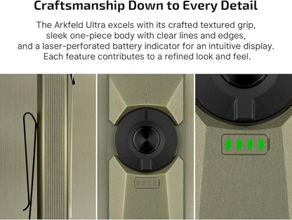 OLIGHT Arkfeld Ultra 1400 Lumens EDC Flat Flashlight, Rechargeable Compact Pocket Flash Light Combines White LED, UV and Green Beam, Triple Sources Perfect for Checking, Working (Olive-Green NW)