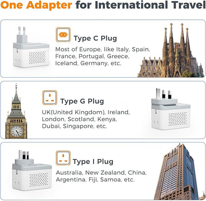 TESSAN 220 to 110 Voltage Converter US to Europe, International Travel Power Adapter with 4 USB Ports(2 USB C), 2 AC and EU/UK/AU Plug Universal Power Converter Adapter Combo, Step Down Transformer