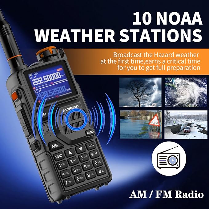 BAOFENG K5PLUS Tri Band Ham Radio Long Range (Upgrade of UV-5R) Handheld High Power NOAA Weather Receiver Two Way Walkie Talkies with Copy Frequency,USB C Charger,2500mAh Battery,Airband,999CH,2 Pack