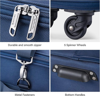 Hanke Expandable Collapsible Luggage with Wheels Suitcase Luggage Rolling Travel Bag Duffel Bag for Men Women Lightweight Suitcase Large Capacity with Spinner Wheel (Blue)