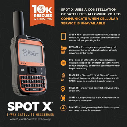Spot X with Bluetooth 2-Way Satellite Messenger | SOS Protection | Handheld Portable 2-Way GPS Messenger for Hiking, Camping, Cars| Globalstar Satellite Network Coverage | Subscription Applicable