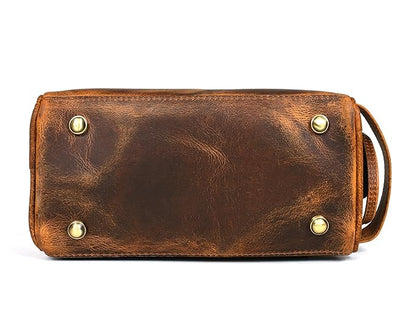 10" Premium Leather Toiletry Travel Pouch With Waterproof Lining Black Color | King-Size Handcrafted Vintage Shaving Kit By Aaron Leather Goods