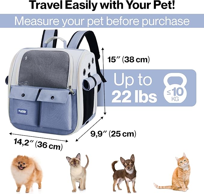 Durable Blue Cat Carrier Backpack – Ventilated & Soft Pet Travel Bag – Ideal for Medium Small Dog Puppy Kitten up to 22 LBS – Airline & TSA Approved